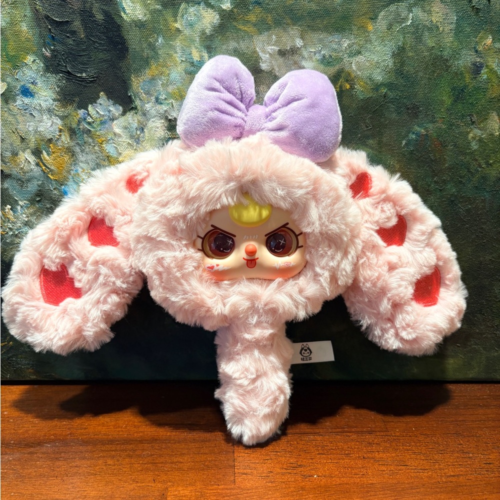 Fluffy Pink Bunny Doll with Purple Bow